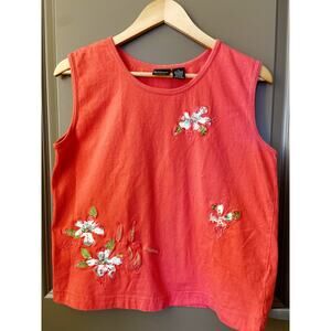 Sleeveless Top w/Embroidered & Beaded Flowers